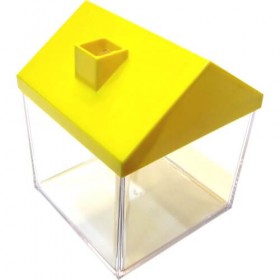 Baleiro Acrilico Casinha 10x10 Cristal c/ telhado Amarelo