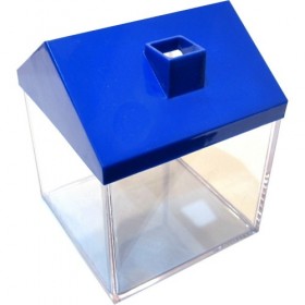 Baleiro Acrilico Casinha 10x10 Cristal c/ telhado Azul Royal