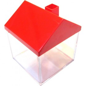 Baleiro Acrilico Casinha 10x10 Cristal c/ telhado Vermelho