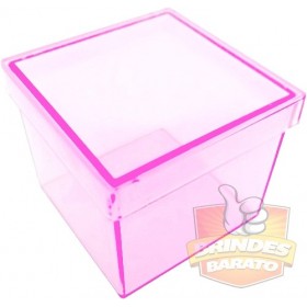 Caixinha de acrilico 5x5 - Kit c/ 10 pçs - Rosa Transparente