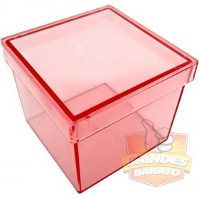 Caixinha de acrilico 5x5 - Kit c/ 10 pçs - Vermelha Transparente